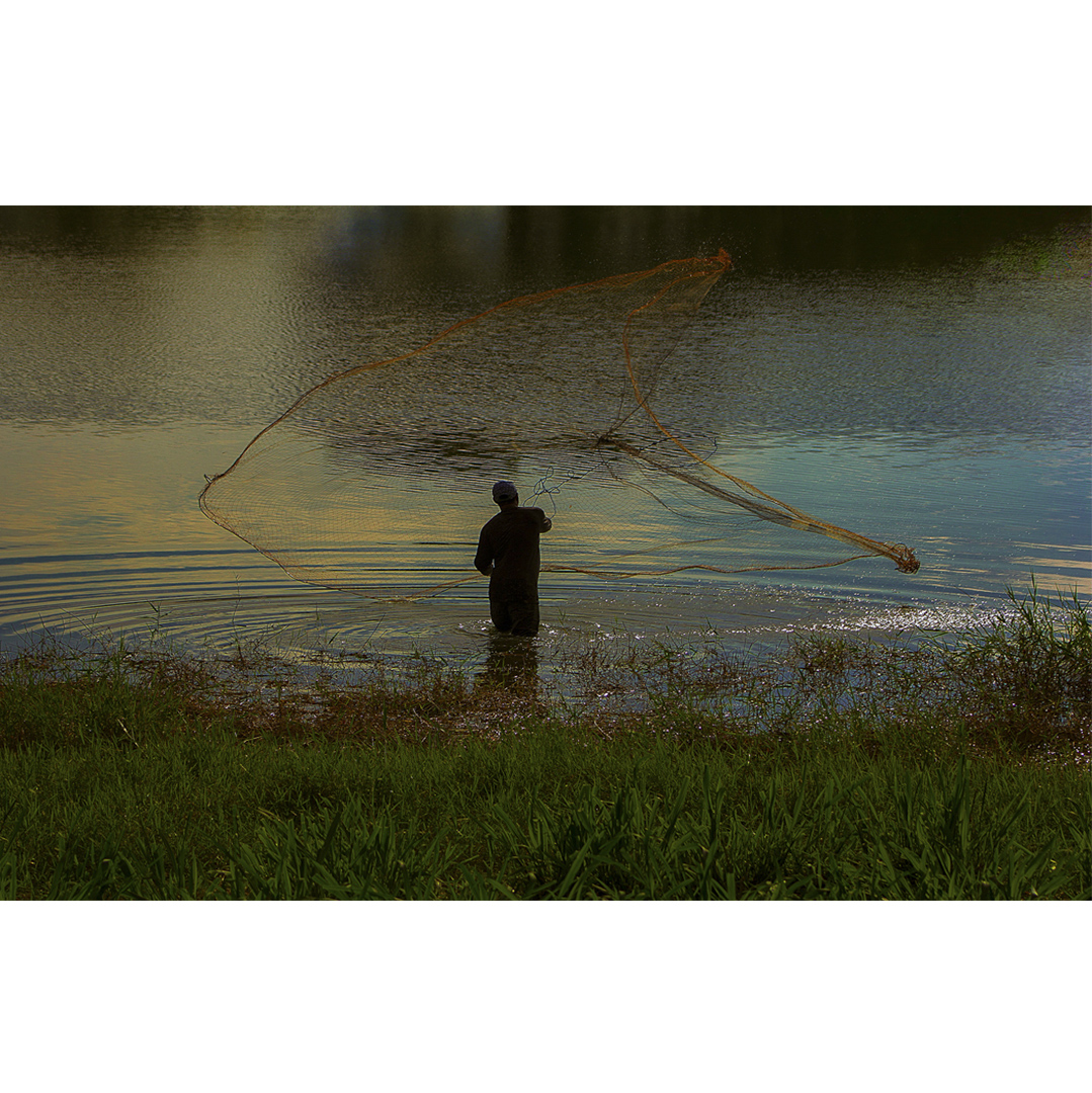 hombre pescando con tarraya